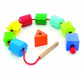 Деревянная игрушка – Бусы - Геометрия (Игрушки из дерева, Д389)